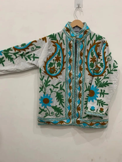 Cotton Velvet Fabric New Suzani Embroidery Jacket For women Casual Short Floral Jacket Boho Style Street Fashion NovaCart