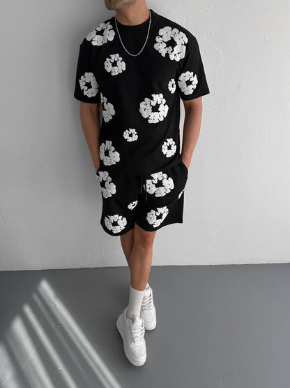 Abstract Bloom Print Men's Co-ord Set – Vibrant Floral Streetwear for Summer Withinblack