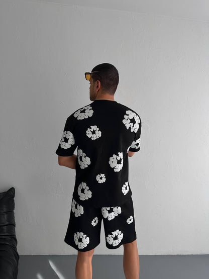 Abstract Bloom Print Men's Co-ord Set – Vibrant Floral Streetwear for Summer Withinblack