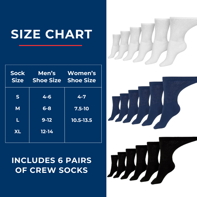 Women's Cotton Diabetic Crew Socks (6 Pair) DSC