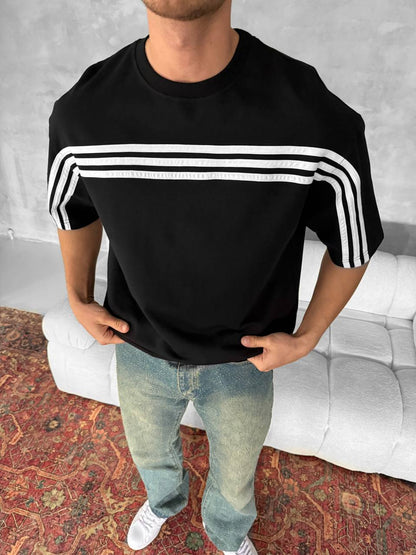 Three Stripes Graphic Cotton Tee – Classic Streetwear T-Shirt Withinblack