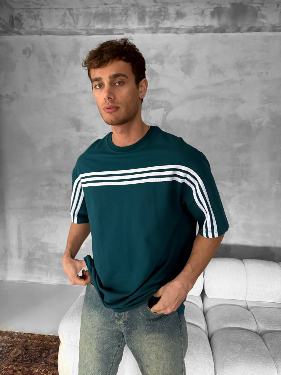 Three Stripes Graphic Cotton Tee – Classic Streetwear T-Shirt Withinblack