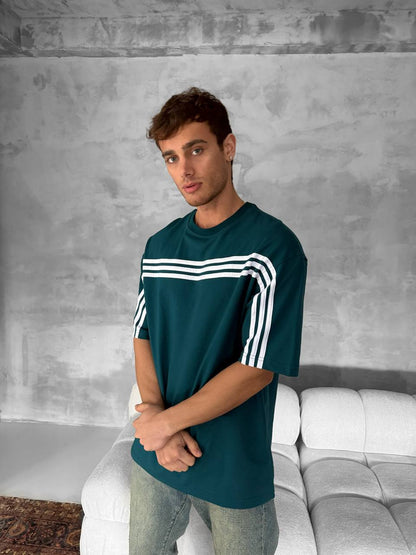 Three Stripes Graphic Cotton Tee – Classic Streetwear T-Shirt Withinblack