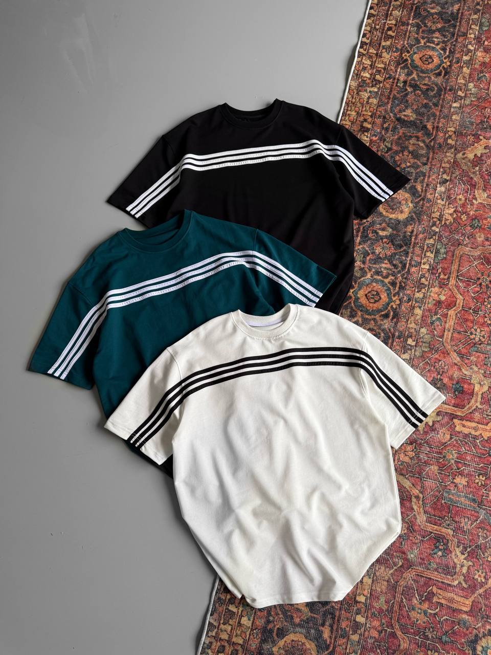 Three Stripes Graphic Cotton Tee – Classic Streetwear T-Shirt Withinblack