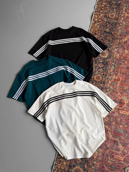 Three Stripes Graphic Cotton Tee – Classic Streetwear T-Shirt Withinblack