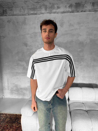 Three Stripes Graphic Cotton Tee – Classic Streetwear T-Shirt Withinblack