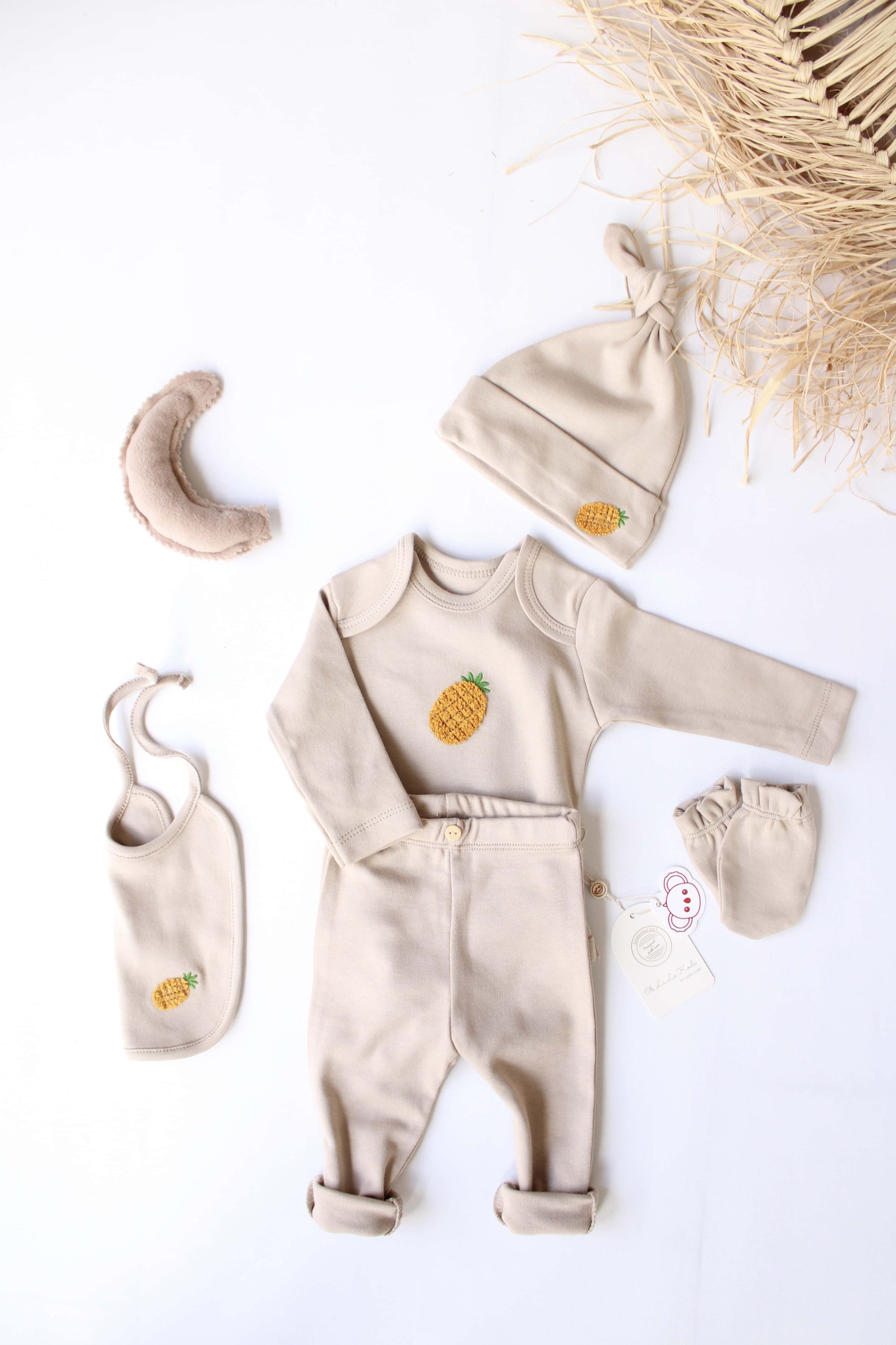 Pineapple Patterned 5 Piece Newborn Set Honey and Hive