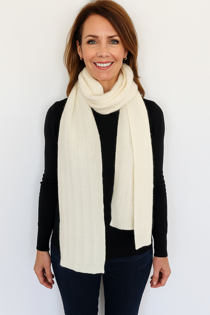 Angora and Wool | Knit Scarf (solid, beige) Silverlyne