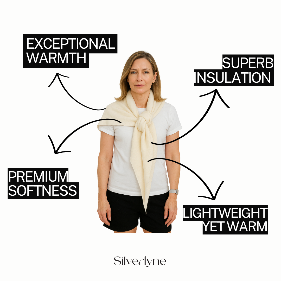 Angora and Wool | Triangle Knit Scarf (solid, beige) Silverlyne