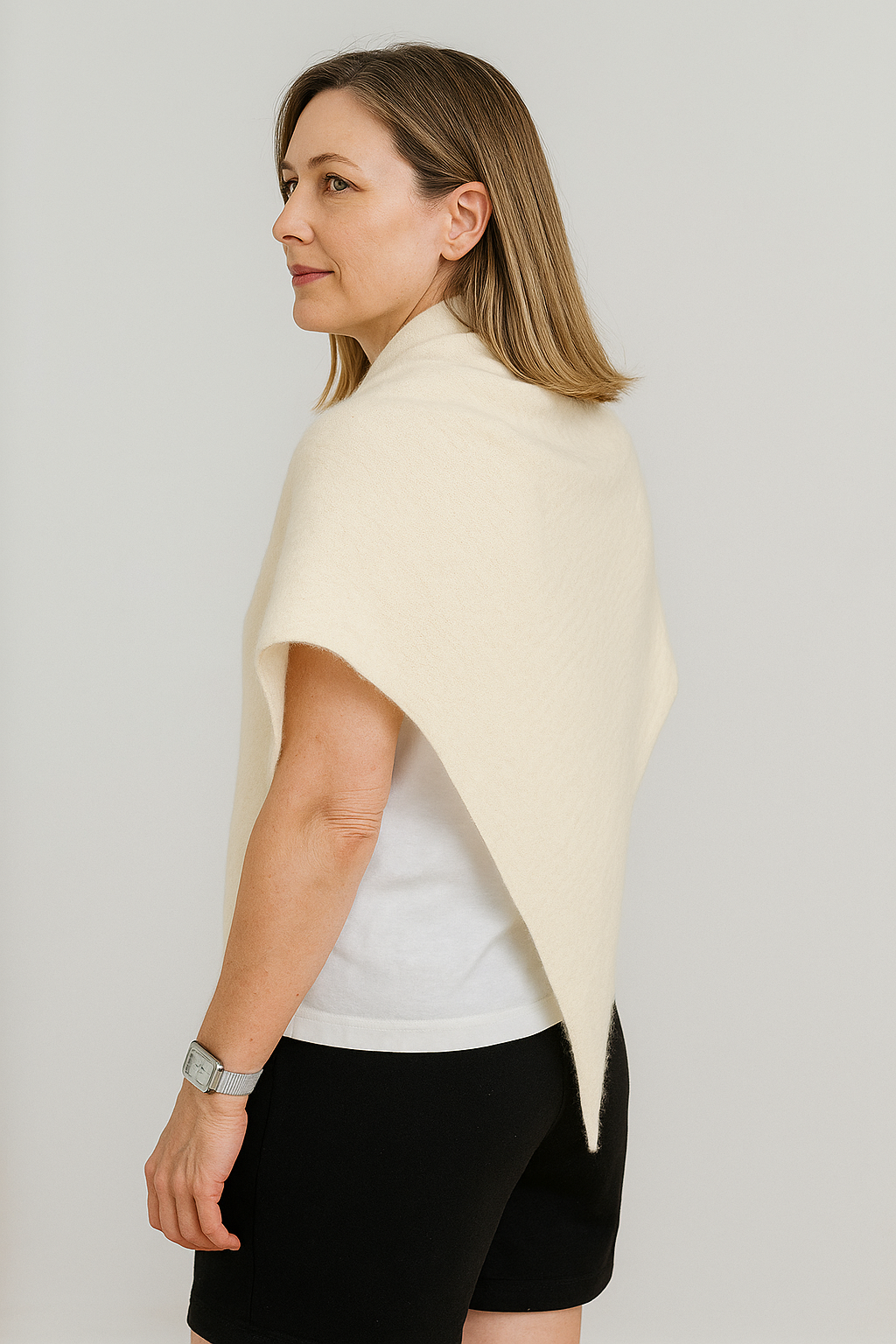 Angora and Wool | Triangle Knit Scarf (solid, beige) Silverlyne
