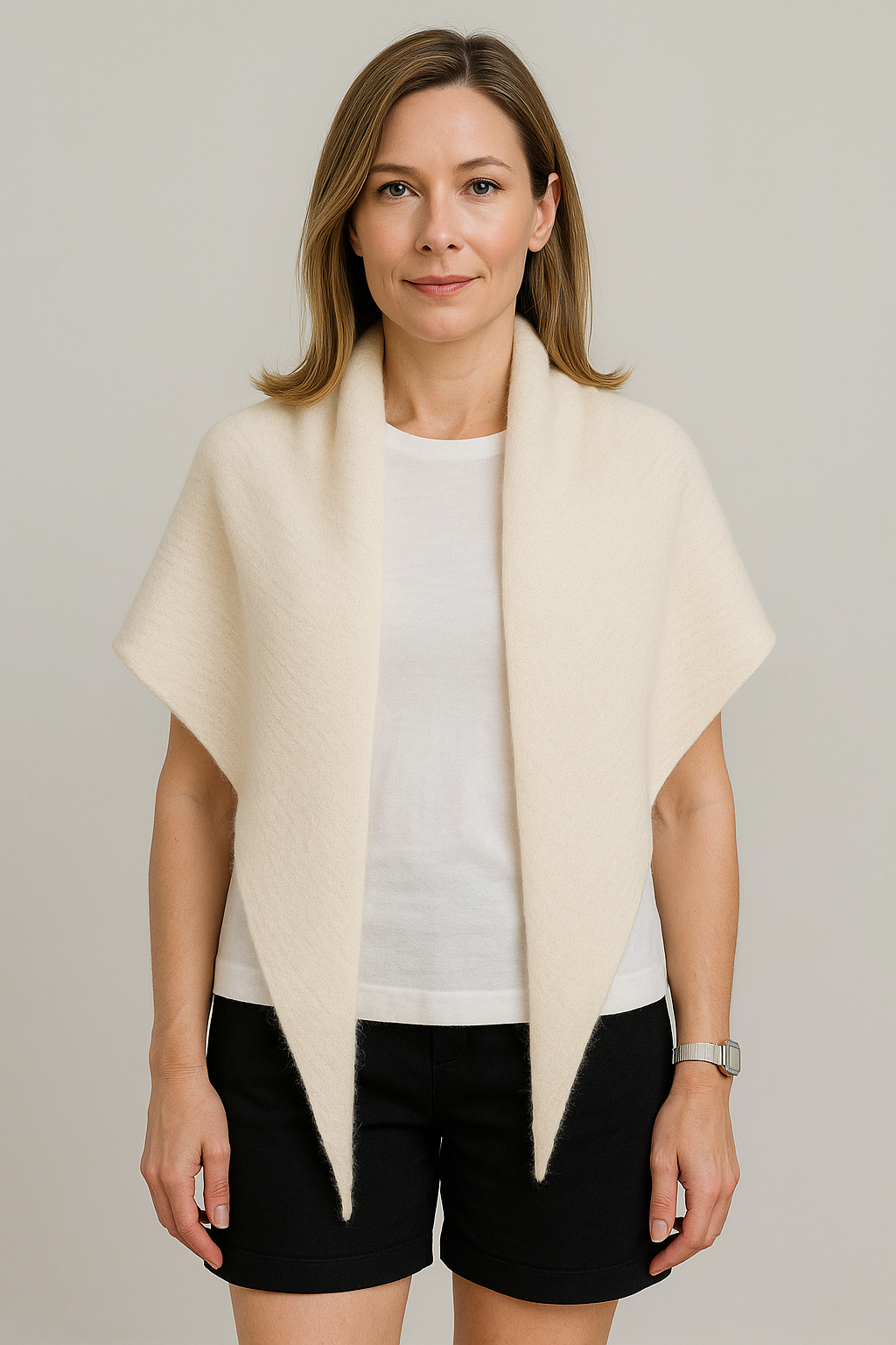 Angora and Wool | Triangle Knit Scarf (solid, beige) Silverlyne