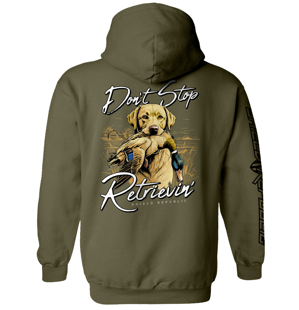 Don't Stop Retrievin Yellow Lab Shield Republic