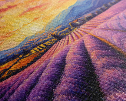 Purple Lavender Fields, 3 Piece Wall Art, Framed Canvas Print, Beautiful Original Landscape Painting, Sunset Painting, Farmhouse Decor NuevArt