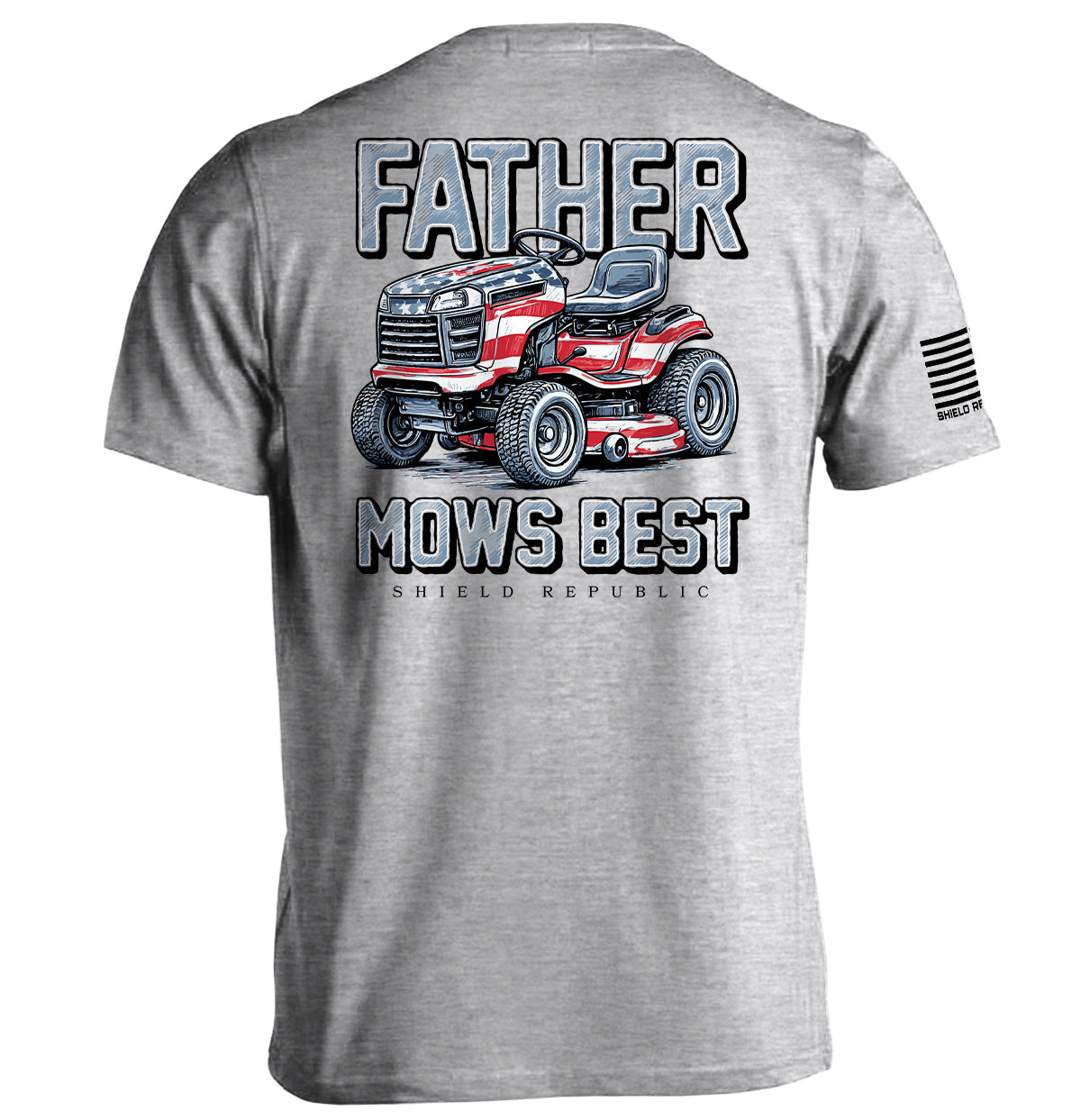 Father Mows Best Stars and Stripes Shield Republic