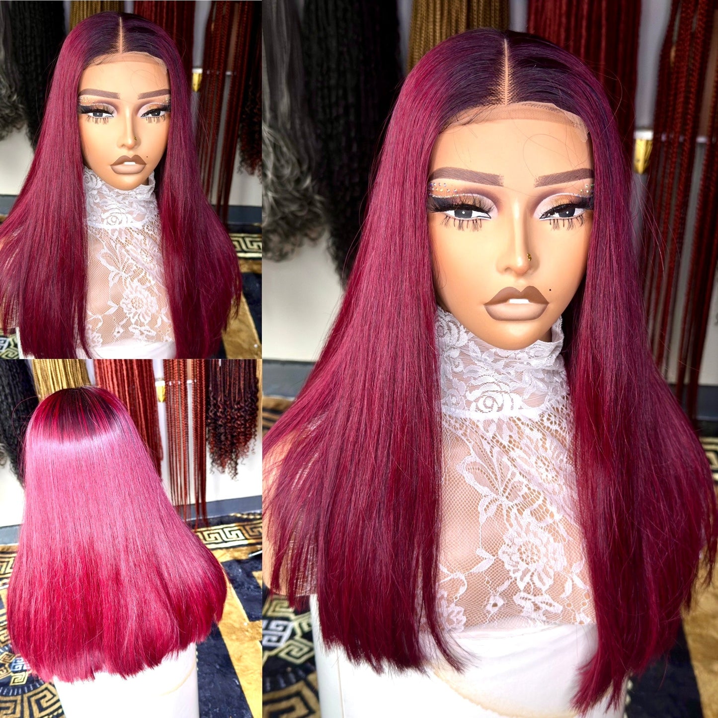Raw luxury burgundy braided wig HOL stores