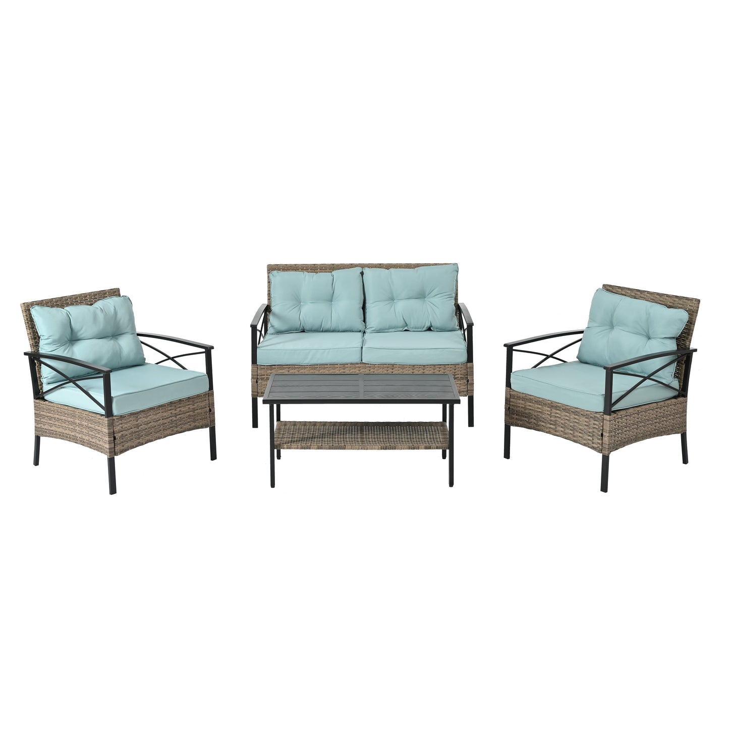 Patio Furniture, Outdoor Furniture, Seasonal PE Wicker Furniture, Four Set Wicker Furniture With Black Metal Table V.I.P Digital Presence