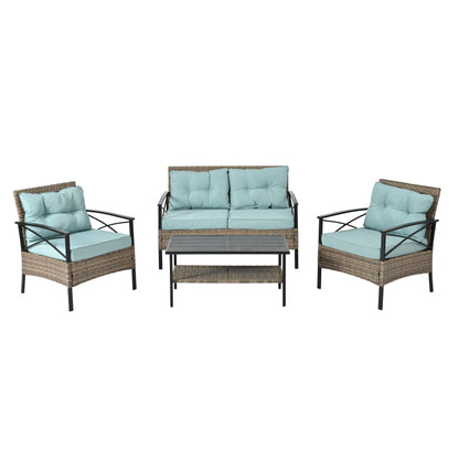 Patio Furniture, Outdoor Furniture, Seasonal PE Wicker Furniture, Four Set Wicker Furniture With Black Metal Table V.I.P Digital Presence