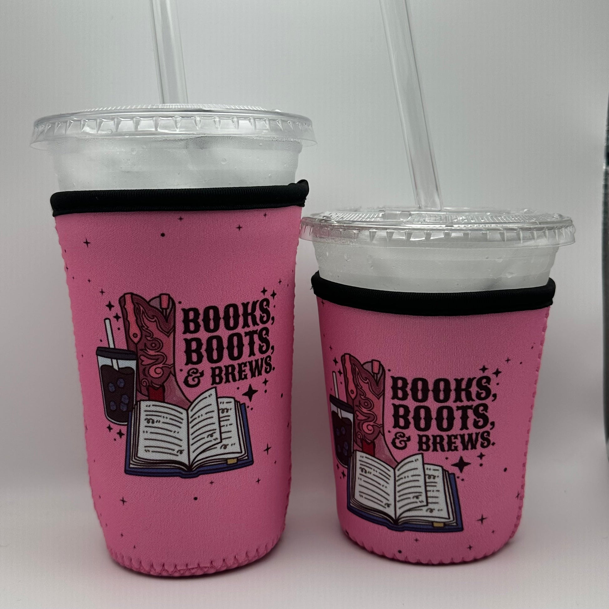 Books Boots and Brews Iced Coffee Cover | Iced Coffee Koozie BashDesignsCo