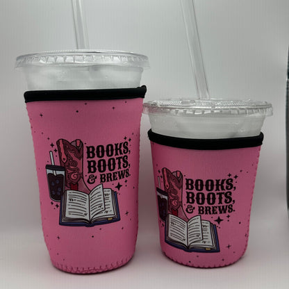 Books Boots and Brews Iced Coffee Cover | Iced Coffee Koozie BashDesignsCo