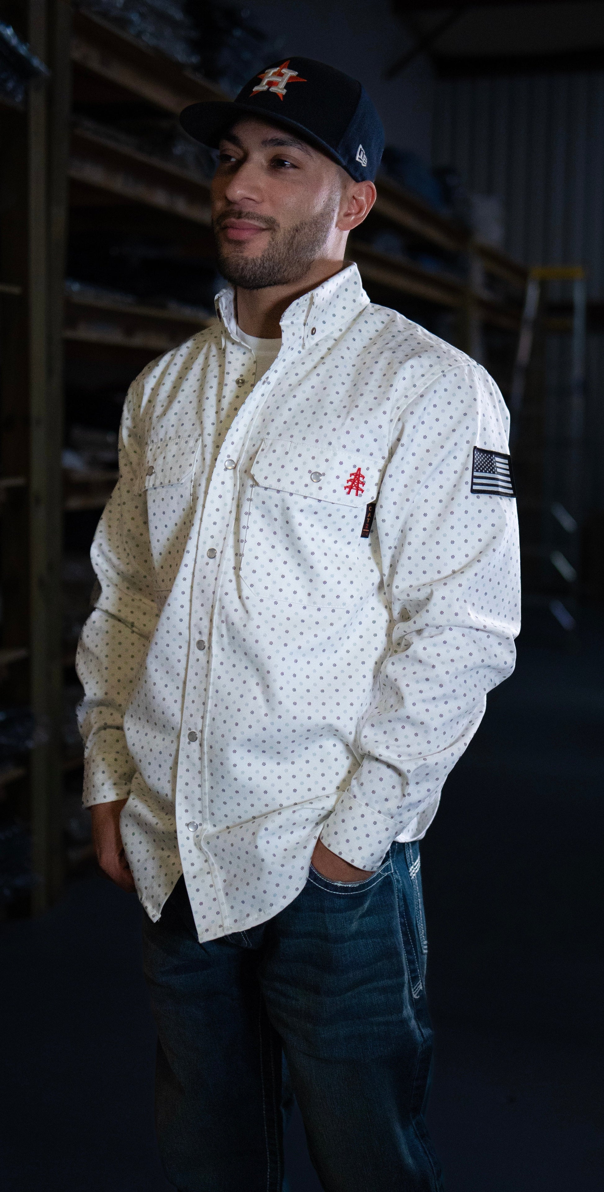 FR Pearl Snap Work Shirt - Phantom White Static FR