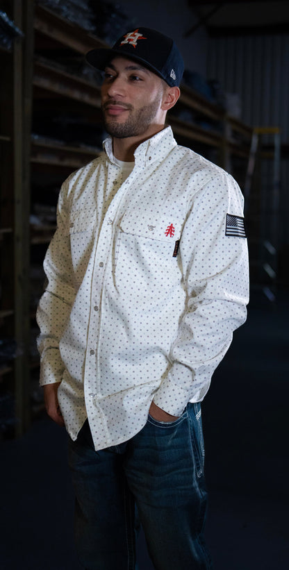 FR Pearl Snap Work Shirt - Phantom White Static FR