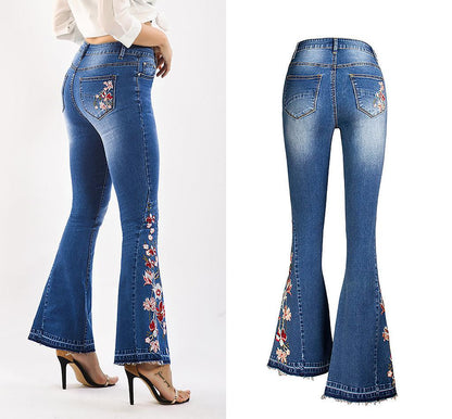 Flared Leg Embroidered Denim Jeans | Cowgirl Style with a Floral Touch Country in My Heart