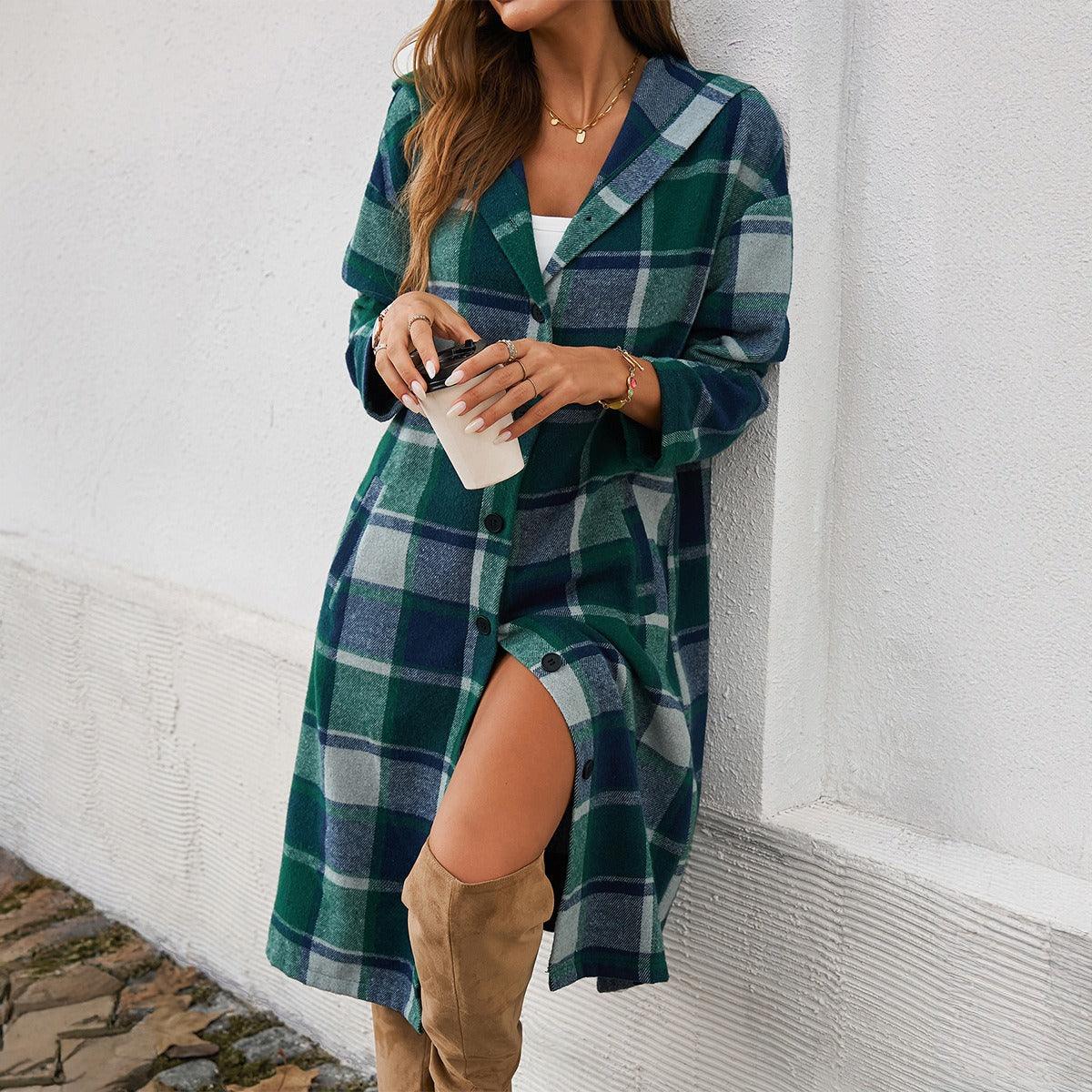 Contrasting Color Hooded Jacket – Stylish Cowgirl Outerwear with Checkered Pattern Country in My Heart