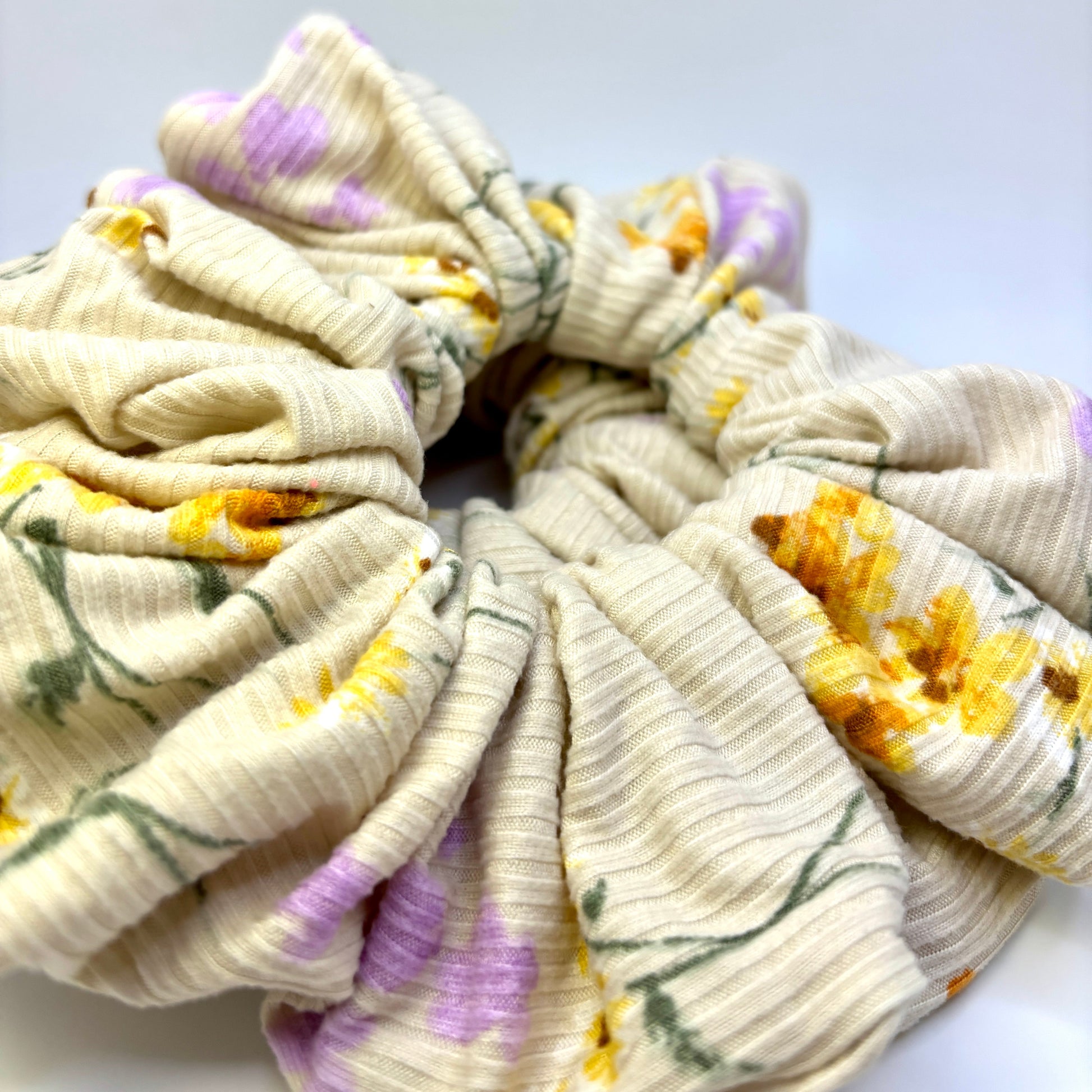 Ivory Floral Summer Ribbed Scrunchie Enchanted Scrunch