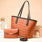 Crocodile Embossed Tote Bag Set with Clutch Purse