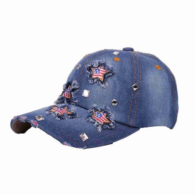 American Flag Distressed Denim Baseball Cap Country in My Heart