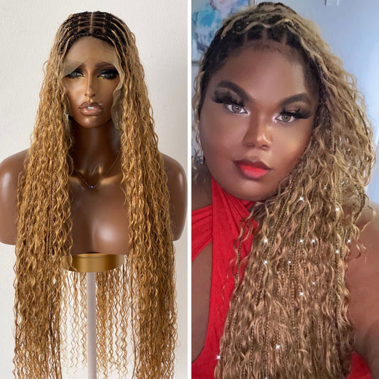 100% Human Hair Bohemian Curls Knotless Braid Wig (Bianca) Tara Poshglad Braided Wigs