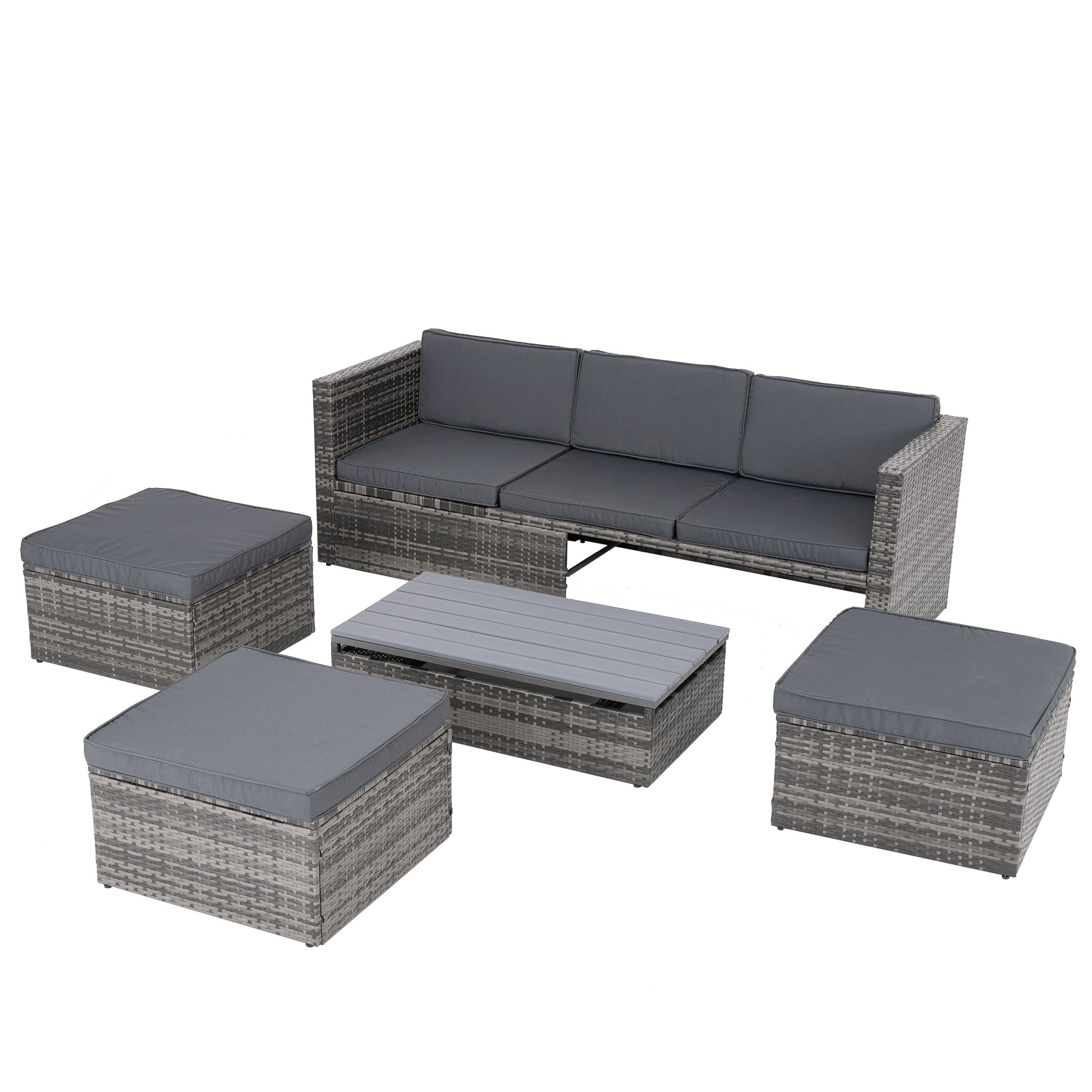 Patio Furniture, Outdoor Furniture, Seasonal PE Wicker Furniture,5 Set Wicker Furniture With Plywood Coffee Table V.I.P Digital Presence