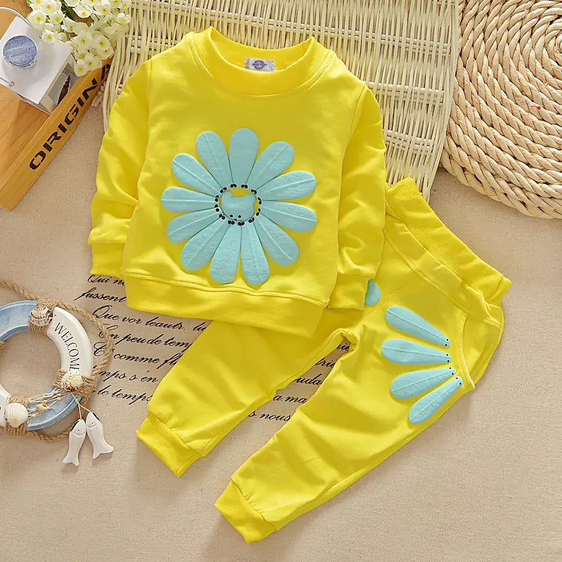 Spring Autumn Floral Outfit Set for Girls
