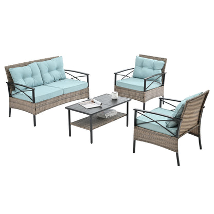 Patio Furniture, Outdoor Furniture, Seasonal PE Wicker Furniture, Four Set Wicker Furniture With Black Metal Table V.I.P Digital Presence