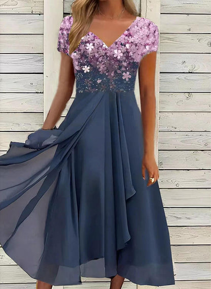 Serene Blooms Chiffon Patchwork Dress | Elegant Floral Dress for Summer Country in My Heart