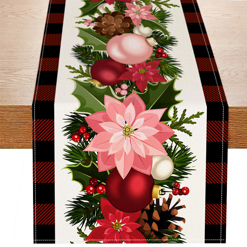 Christmas plaid linen table flag floral ball printed tablecloth entrance small tablecloth living room counter decoration tea flag
