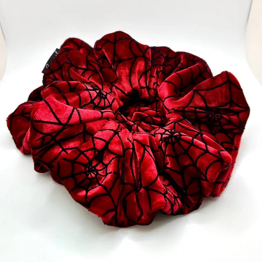 Red Spiderweb Crushed Velvet Scrunchie Enchanted Scrunch