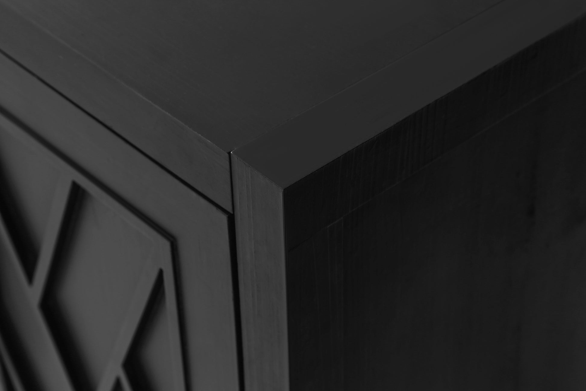 4 Door Wooden Twill Sideboard American Country Vintage Old Living Room Dining Room Hallway Entryway Cabinet (BLACK) V.I.P Digital Presence