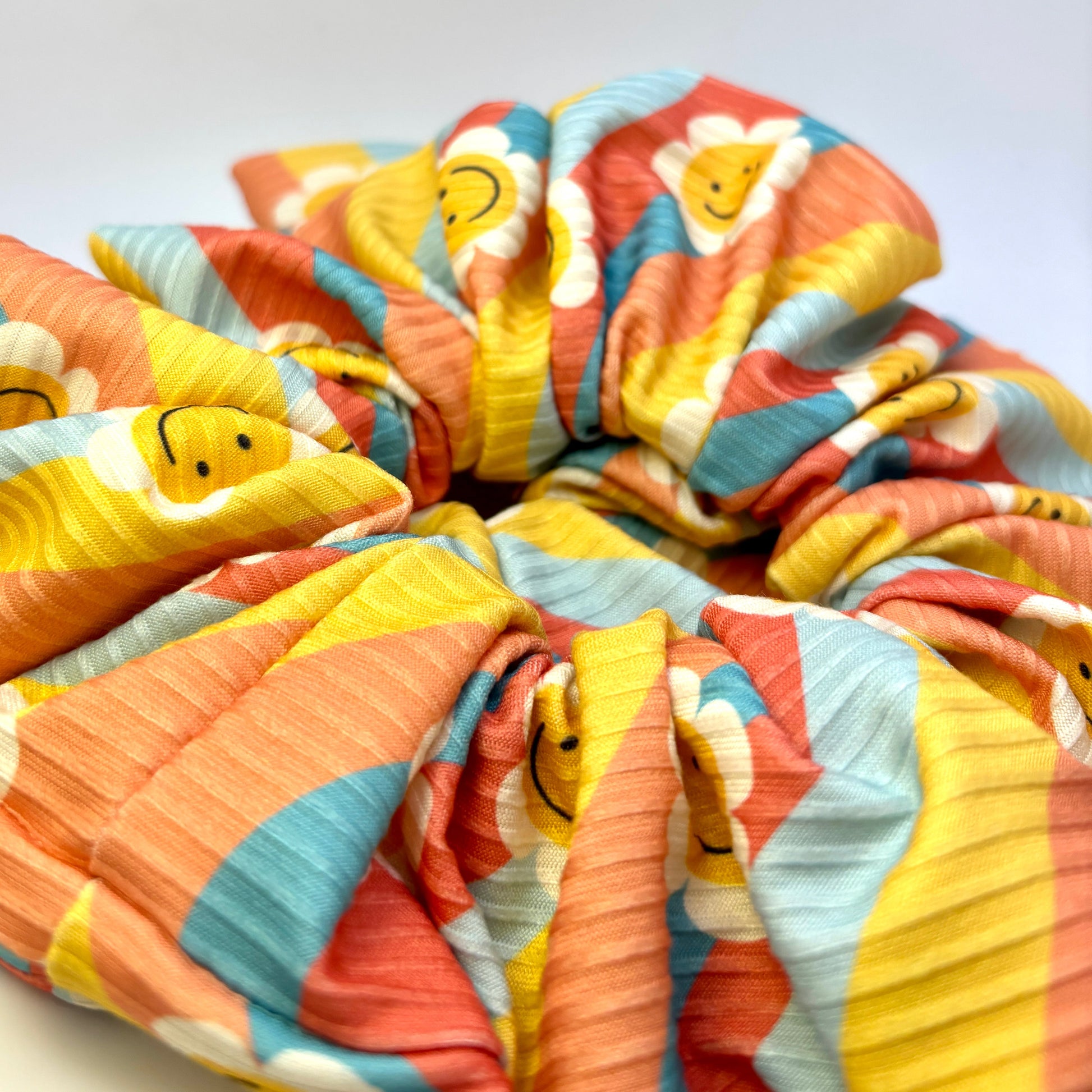 Smiley Daisy Boho Ribbed Scrunchie Enchanted Scrunch