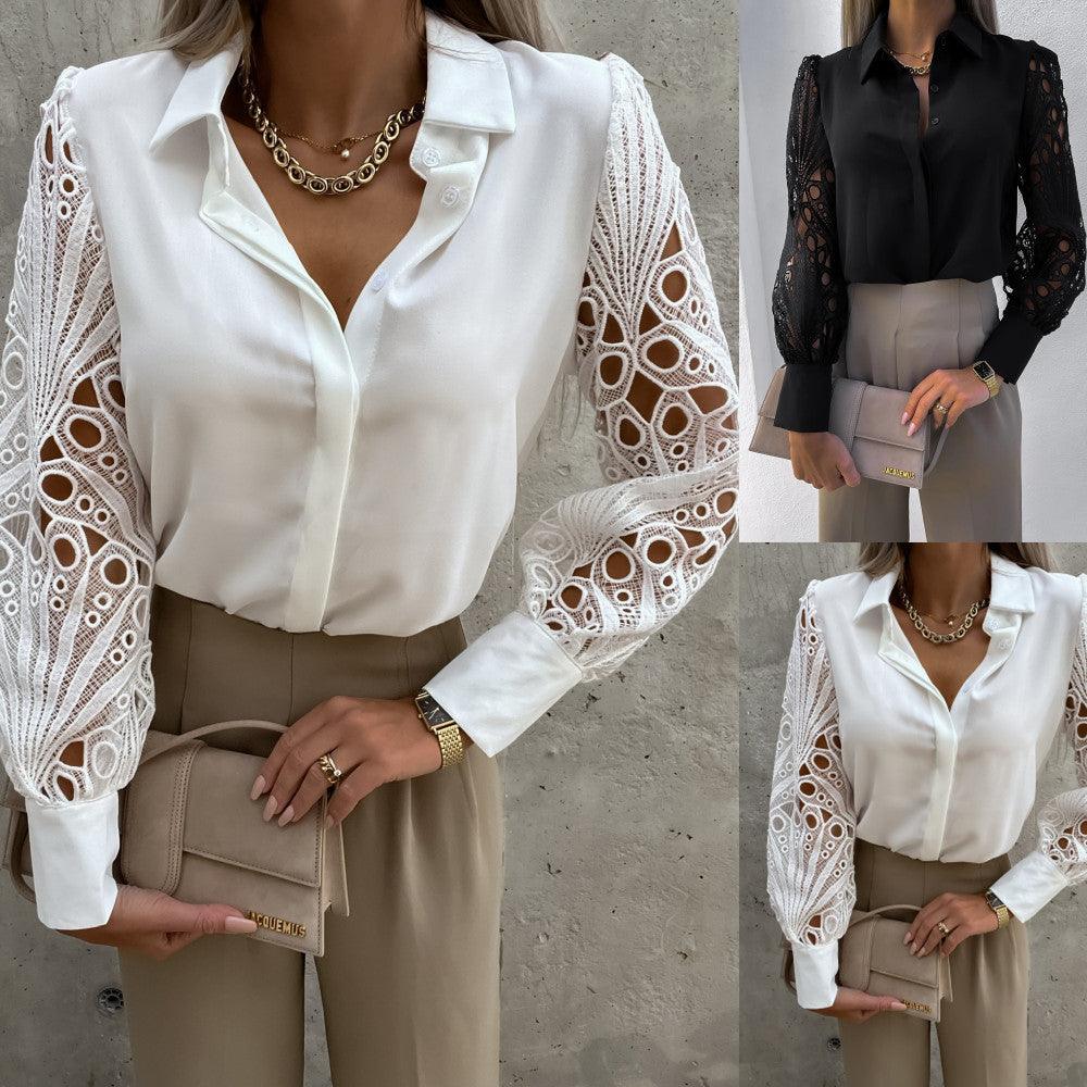 Luxe Lace Button-Up Top - Elegant Cotton Blouse with Lace Details Country in My Heart