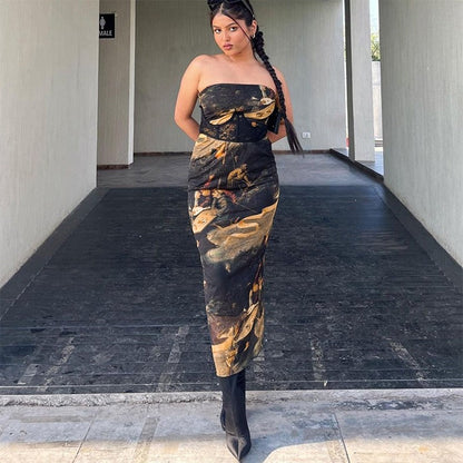 🌞 Summer Strapless Printed Tube Dress – Slim Fit Bodycon Mini FitiqueFit