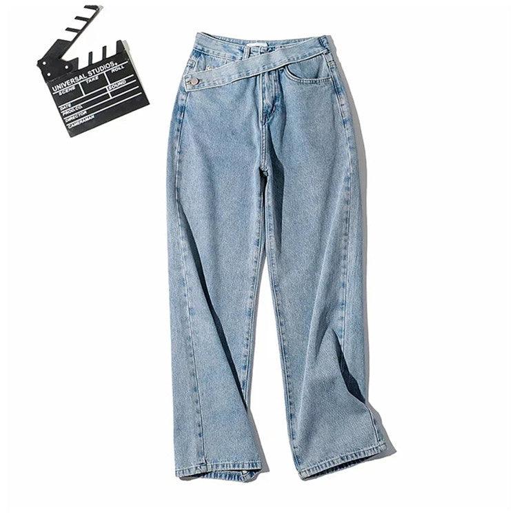 Retro Oblique Belted High Waist Straight Wide Leg Jeans for Cowgirls Country in My Heart