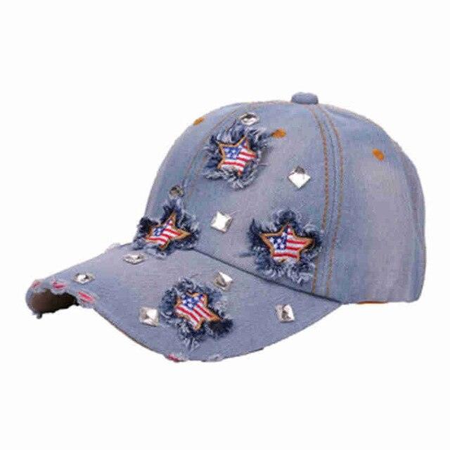 American Flag Distressed Denim Baseball Cap Country in My Heart