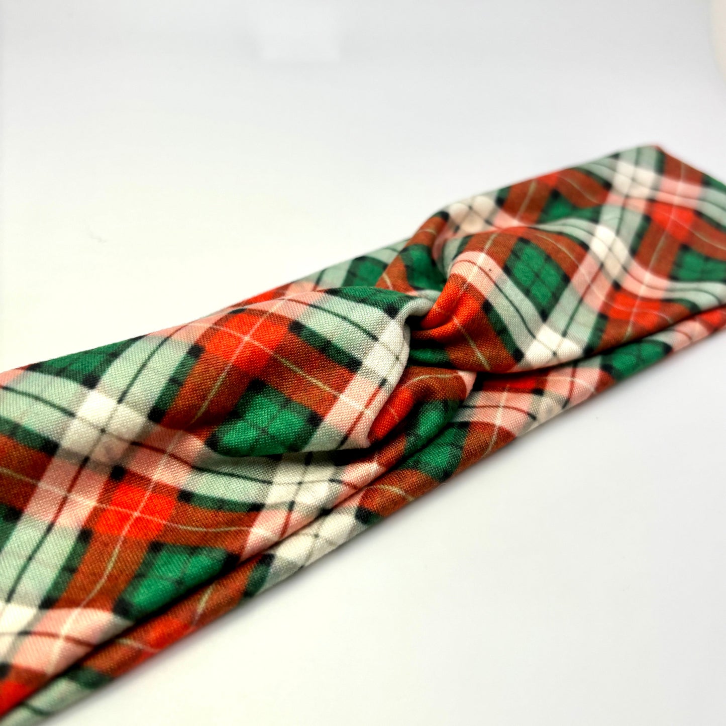 Red and Green Plaid Twist Knot Headband Enchanted Scrunch
