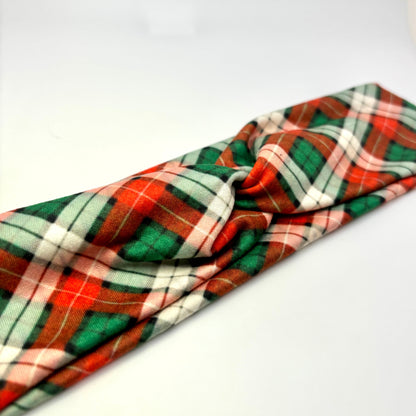 Red and Green Plaid Twist Knot Headband Enchanted Scrunch