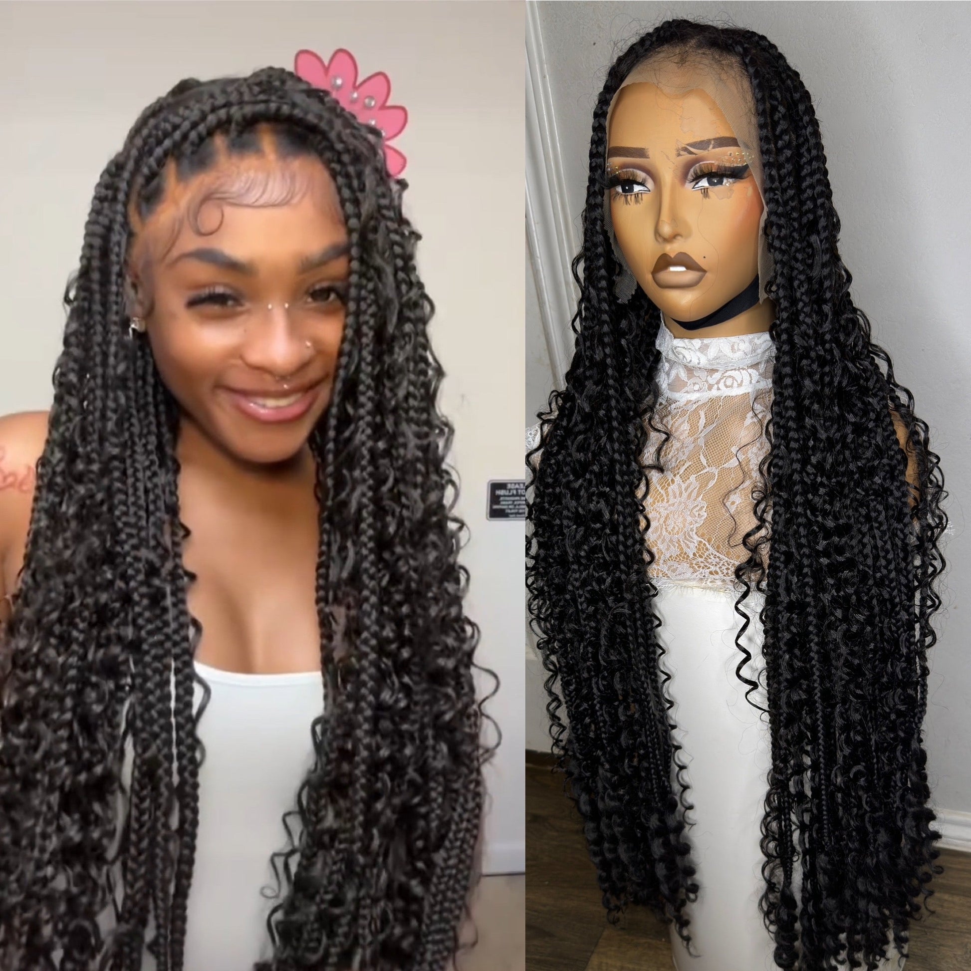 Black Boho knotless braids large knots HOL stores