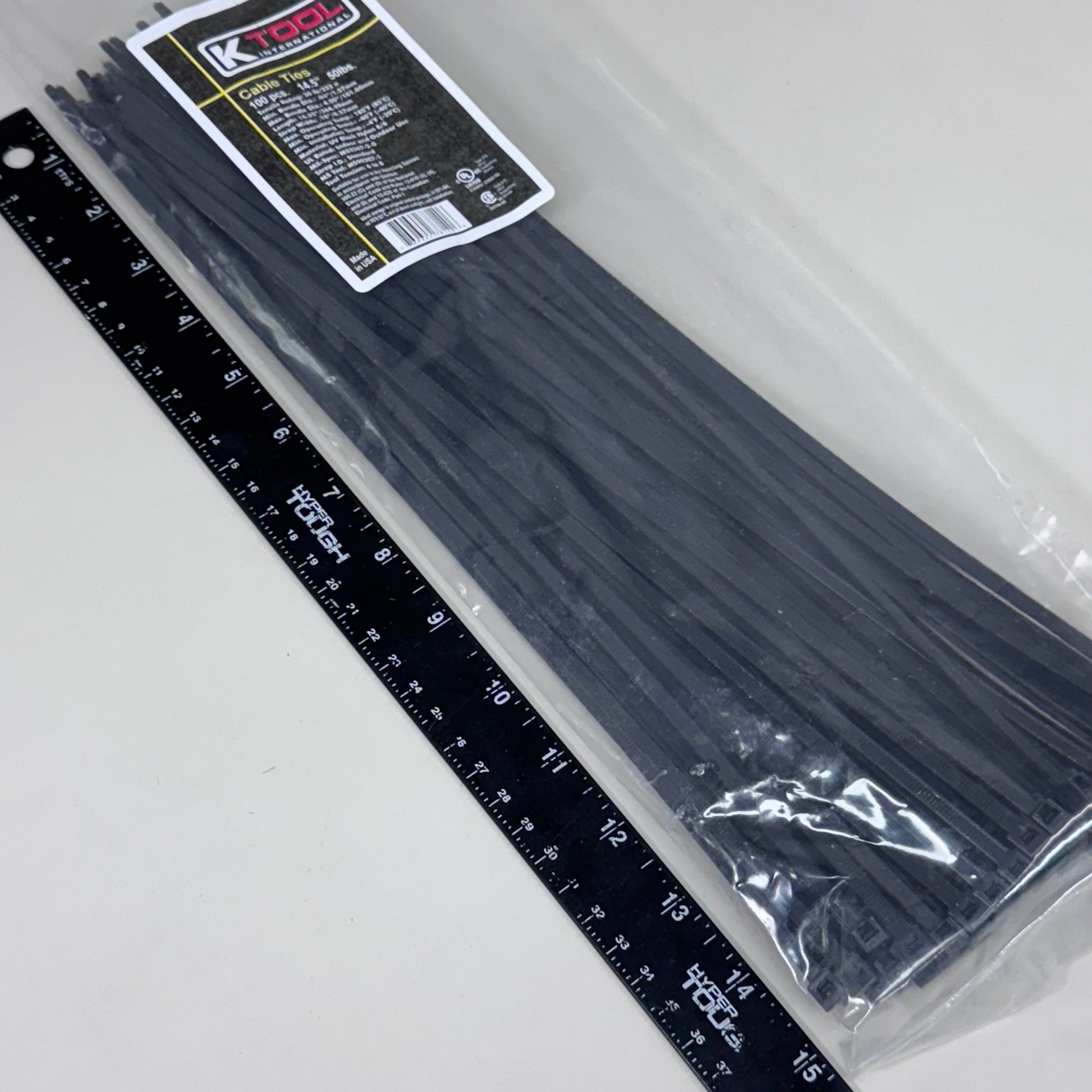 KTOOL (300 PACK)Cable Ties 50lbs Tensile Rating 14"L Strap Width 18" Black Nylon PayWut