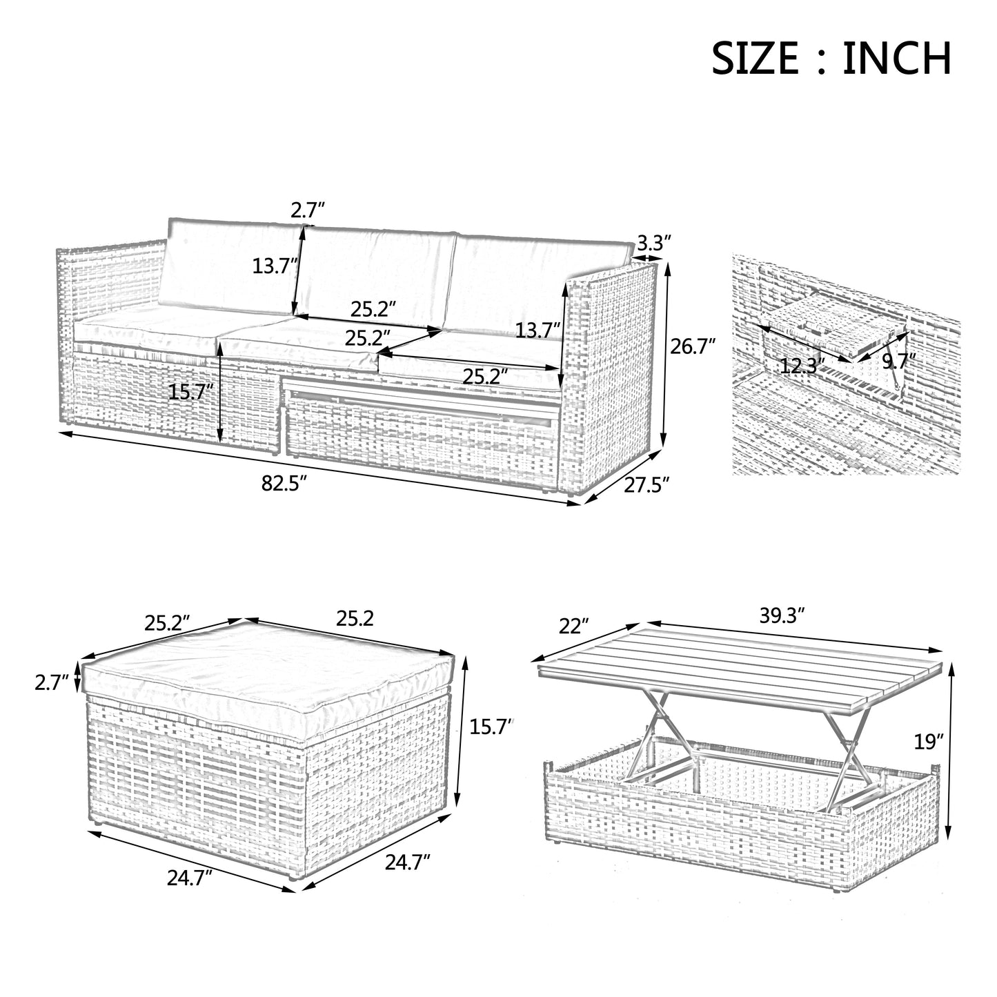 Patio Furniture, Outdoor Furniture, Seasonal PE Wicker Furniture,5 Set Wicker Furniture With Plywood Coffee Table V.I.P Digital Presence