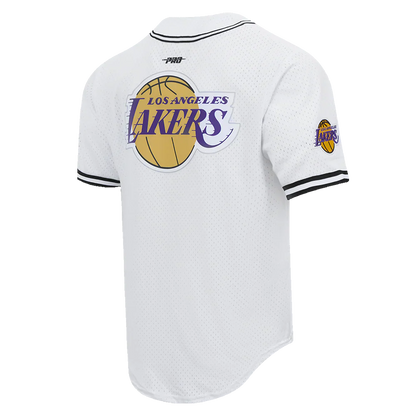 Pro Standard LA Lakers Script Tail Mesh Button Down Shirt - White/Black Denim Exchange