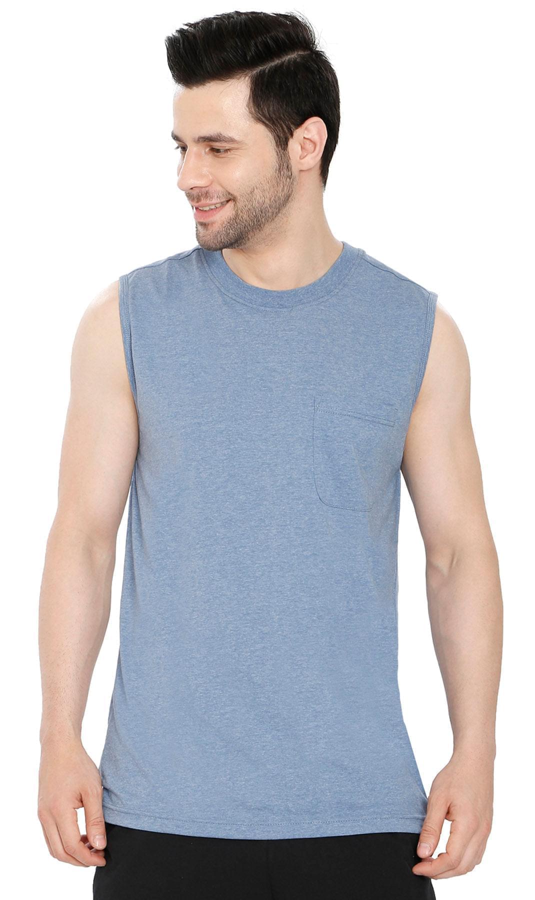 Men’s Sleeveless Crew Neck T-Shirt – Regular Fit, Heavier Cotton Blend Jersey with Chest Pocket TURTLE BAY APPAREL